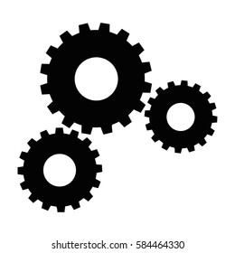 Black gear icon. Flat vector cartoon illustration. Objects isolated on a white background.