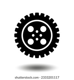 Black gear icon. Machine sprocket gear icon. Flat design. Vector cogwheel sign symbol on a white background.