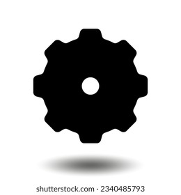 Black gear icon. Machine sprocket gear icon. Flat design. Vector cogwheel sign symbol on a white background.