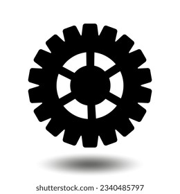 Black gear icon. Machine sprocket gear icon. Flat design. Vector cogwheel sign symbol on a white background.