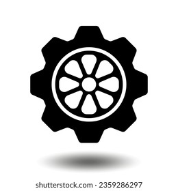 Black gear icon. Machine sprocket gear icon. Flat design. Vector cogwheel sign symbol on a white background.