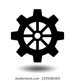 Black gear icon. Machine sprocket gear icon. Flat design. Vector cogwheel sign symbol on a white background.