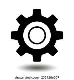 Black gear icon. Machine sprocket gear icon. Flat design. Vector cogwheel sign symbol on a white background.