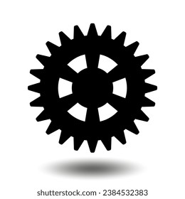 Black gear icon. Machine sprocket gear icon. Flat design. Vector cogwheel sign symbol on a white background.