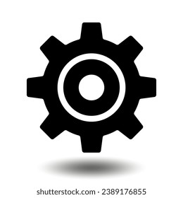 Icono de engranaje negro. Icono del piñón del piñón de la máquina. Diseño plano. Símbolo de signo de la rueda cognoscitiva vectorial en un fondo blanco.