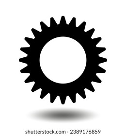 Black gear icon. Machine sprocket gear icon. Flat design. Vector cogwheel sign symbol on a white background.