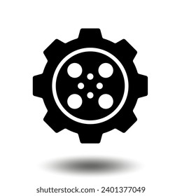 Black gear icon. Machine sprocket gear icon. Flat design. Vector cogwheel sign symbol on a white background.