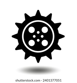 Black gear icon. Machine sprocket gear icon. Flat design. Vector cogwheel sign symbol on a white background.