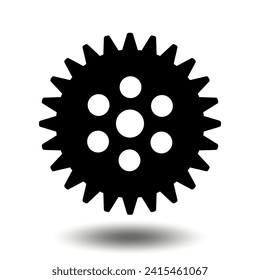 Schwarzes Zahnrad-Symbol. Symbol für Maschinenrad-Getriebe. Flaches Design. Vektorsymbol für cograd-Zeichen auf weißem Hintergrund.