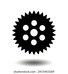 Black gear icon. Machine sprocket gear icon. Flat design. Vector cogwheel sign symbol on a white background.