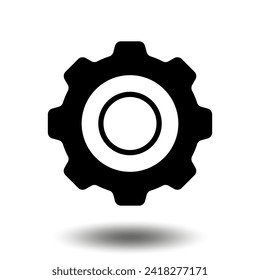 Black gear icon. Machine sprocket gear icon. Flat design. Vector cogwheel sign symbol on a white background.