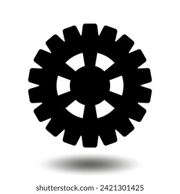 Black gear icon. Machine sprocket gear icon. Flat design. Vector cogwheel sign symbol on a white background.