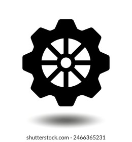 Schwarzes Zahnradsymbol. Symbol für Maschinenkettenrad. Flaches Design. Vektorgrafik Zahnradsymbol auf weißem Hintergrund.