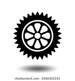 Schwarzes Zahnradsymbol. Symbol für Maschinenkettenrad. Flaches Design. Vektorgrafik Zahnradsymbol auf weißem Hintergrund.