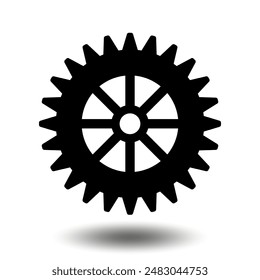 Black gear icon. Machine sprocket gear icon. Flat design. Vector cogwheel sign symbol on a white background.