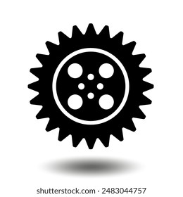 Black gear icon. Machine sprocket gear icon. Flat design. Vector cogwheel sign symbol on a white background.