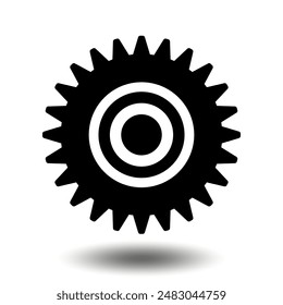 Icono de engranaje negro. Icono del piñón de la máquina. Diseño plano. Símbolo de rueda dentada de Vector sobre fondo blanco.