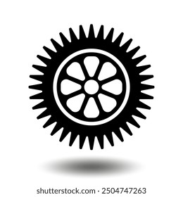 Icono de engranaje negro. Icono del engranaje del piñón de la máquina. Diseño plano. Símbolo de signo de rueda dentada de Vector sobre un fondo blanco.