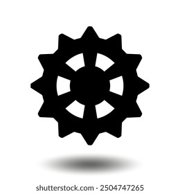 Black gear icon. Machine sprocket gear icon. Flat design. Vector cogwheel sign symbol on a white background.