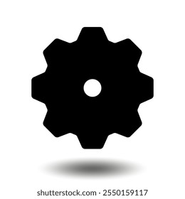 Ícone preto da engrenagem. Ícone da roda dentada da máquina. Design plano. Símbolo de sinal de roda dentada vetorial em um fundo branco.