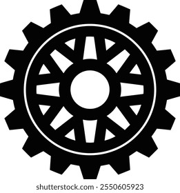 Black Gear Icon on White Background