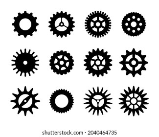 Black gear icon set. Cogwheel vector collection. Machine gears symbol