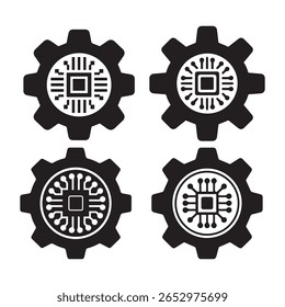 Black gear icons with circuit board designs cogwheel technology