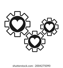 Black Gear And Love Flat Icon, Heart In Gear Illustration