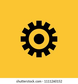 Black Gear or Setting Icon on Yellow Background