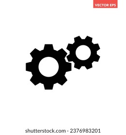 Black gear setting icon, simple cog wheel silhouette flat design vector pictogram, infographic interface elements for app logo web button ui ux isolated on white background