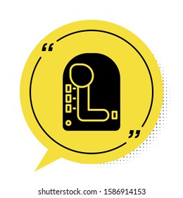Black Gear shifter icon isolated on white background. Transmission icon. Yellow speech bubble symbol. Vector Illustration