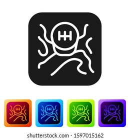 Black Gear shifter icon isolated on white background. Transmission icon. Set icons in color square buttons. Vector Illustration