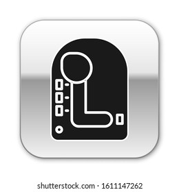 Black Gear shifter icon isolated on white background. Transmission icon. Silver square button. Vector Illustration