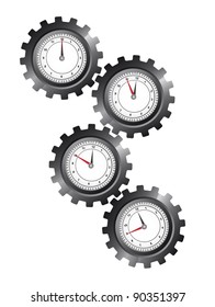 black gears with clock over white background. vector illustration