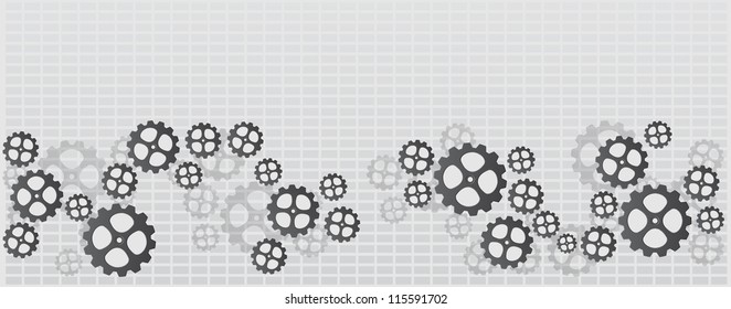 Black gears with shadow on gray background