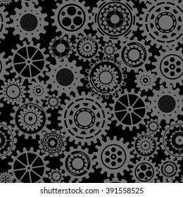 Black Gears, Steampunk Seamless Pattern