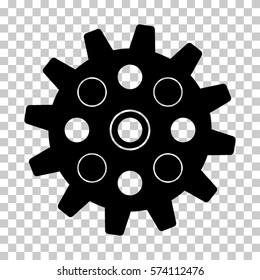 Black Gearwheel interface toolbar pictogram. Vector pictogram style is a flat symbol on chess transparent background.