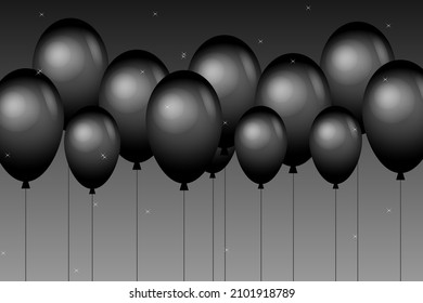 Black gel balloons 3d. Greeting balloons of black color with highlights. Balls on a gradient background. Greeting card with balloons