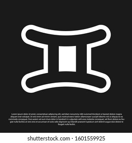 Black Gemini zodiac sign icon isolated on black background. Astrological horoscope collection.  Vector Illustration