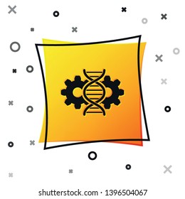 Black Gene editing icon isolated on white background. Genetic engineering. DNA researching, research. Yellow square button. Vector Illustration