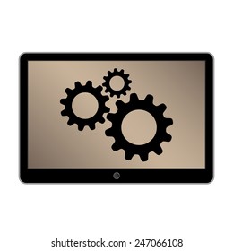 Black generic tablet computer (tablet pc) on white background. Modern portable touch pad device