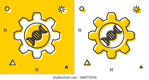 Black Genetic engineering icon isolated on yellow and white background. DNA analysis, genetics testing, cloning, paternity testing. Random dynamic shapes. Vector Illustration