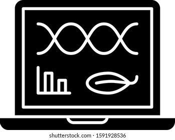 Black Genetic engineering modification on laptop icon isolated on white background. DNA analysis, genetics testing, cloning.  Vector Illustration