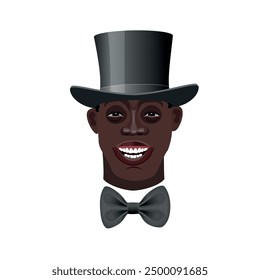 Black gentleman icon. Man wearing a bowler hat and bow tie. Vector illustration isolated on a white background