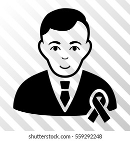 Black Gentleman With Mourning Ribbon interface icon. Vector pictograph style is a flat symbol on diagonally hatched transparent background.