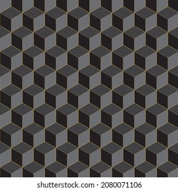 Black geometric 3d cubes pattern. Abstract background.	