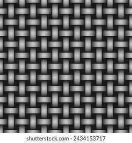 Black geometric 3d texture. Abstract weaving vector seamless pattern.
