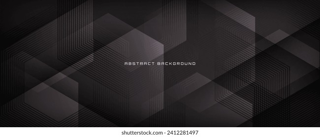 Black geometric abstract background overlap layer on dark space with lines effect decoration. Modern graphic design element hexagons style concept for banner, flyer, card, cover, or brochure