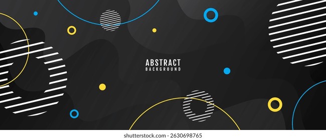 Schwarze geometrische abstrakte Hintergrund Überlappungsschicht auf dunklem Raum mit bunten Kreisen Effekt Dekoration. Modernes Design Element Linien Stil Konzept für Web, Kunst, Flyer, Karte oder Broschüre Abdeckung