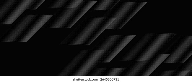 black geometric abstract background overlap layer on dark space with diagonal lines decoration. Modern graphic design element striped style for banner,